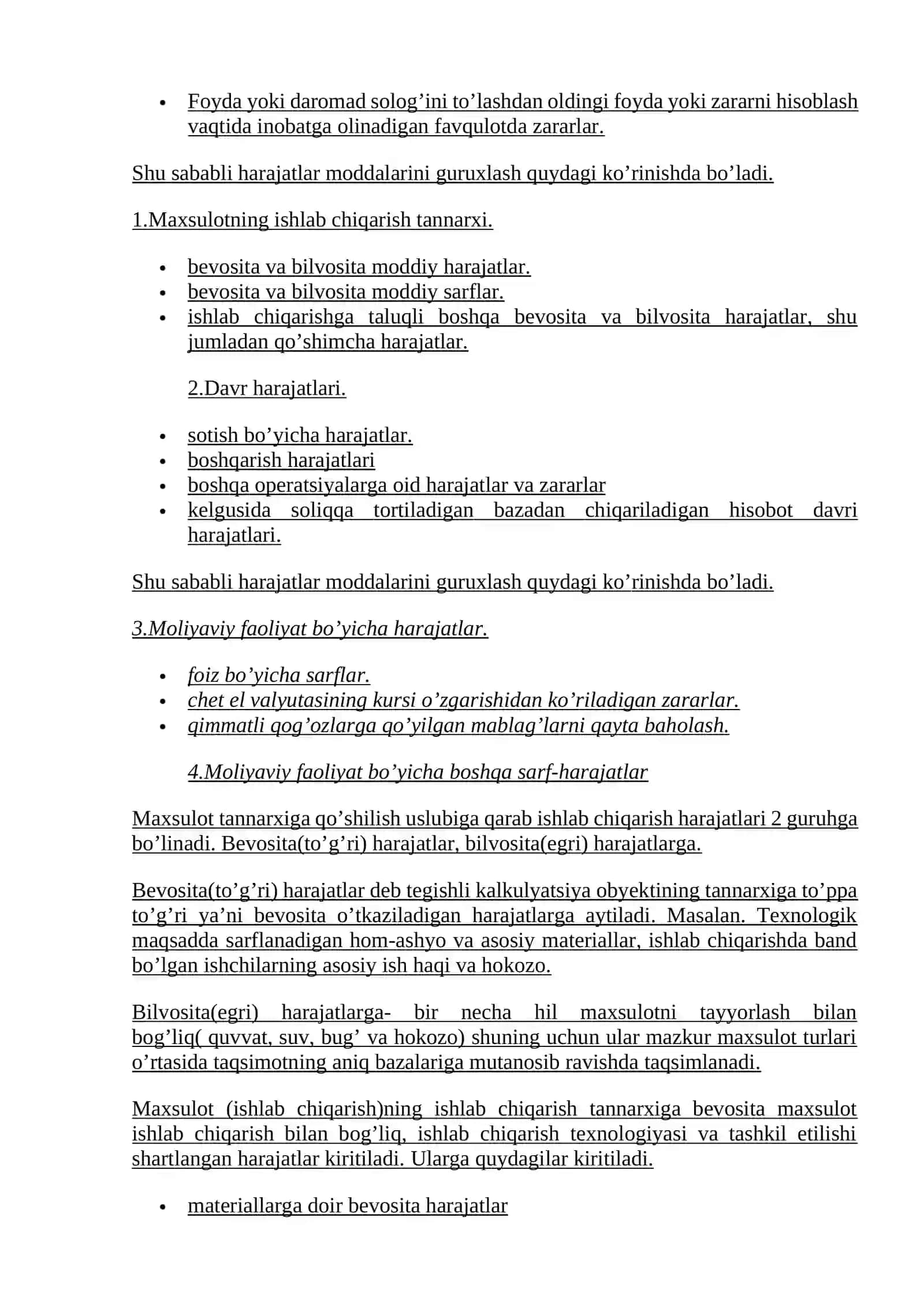 Maxsulot tannarxi tarkibi va bahoni shakllantirish maqsadida uning turlari 4