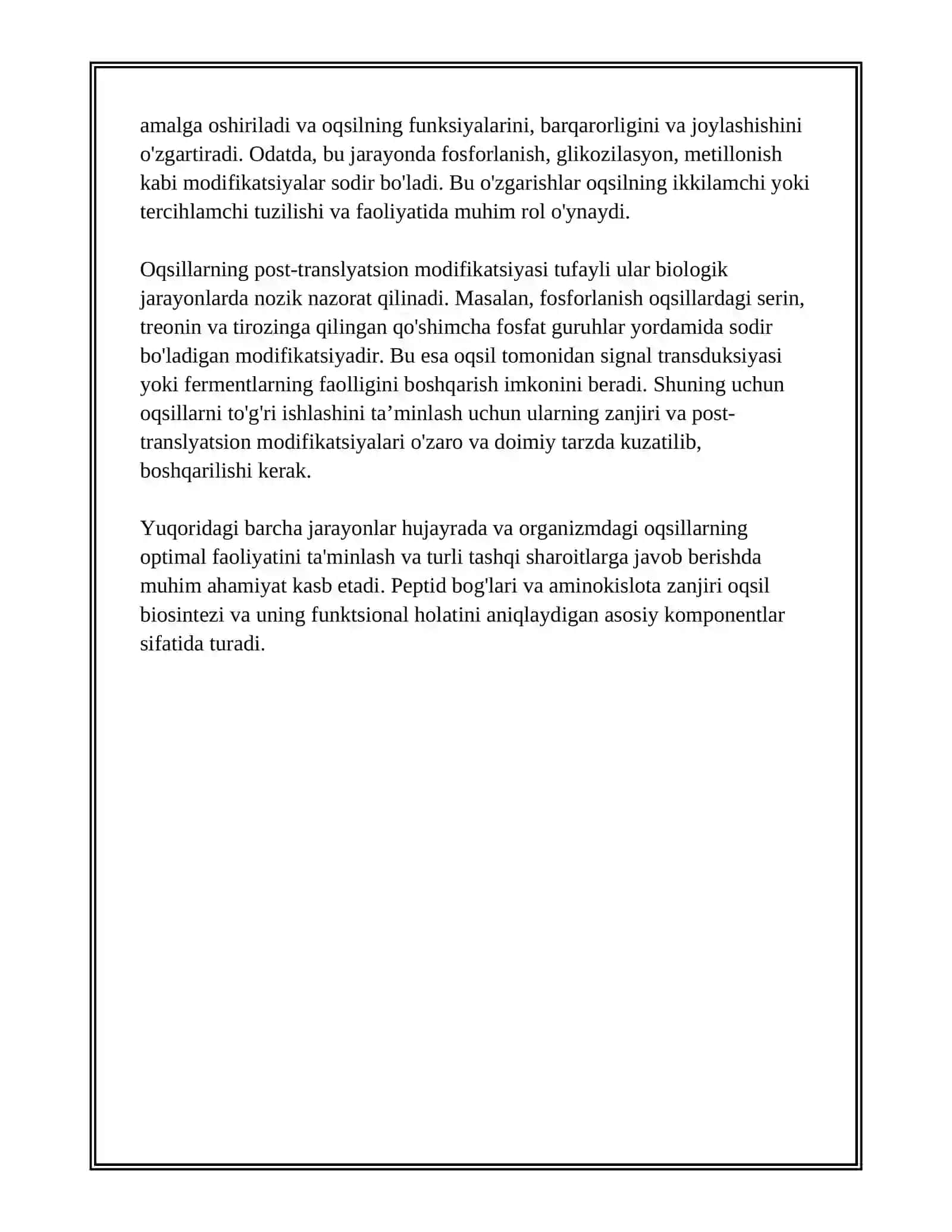 OQSILLARNING TUZILISHI.OQSILLARNING POST TRANSLYASION MODIFIKATSIYASI 4