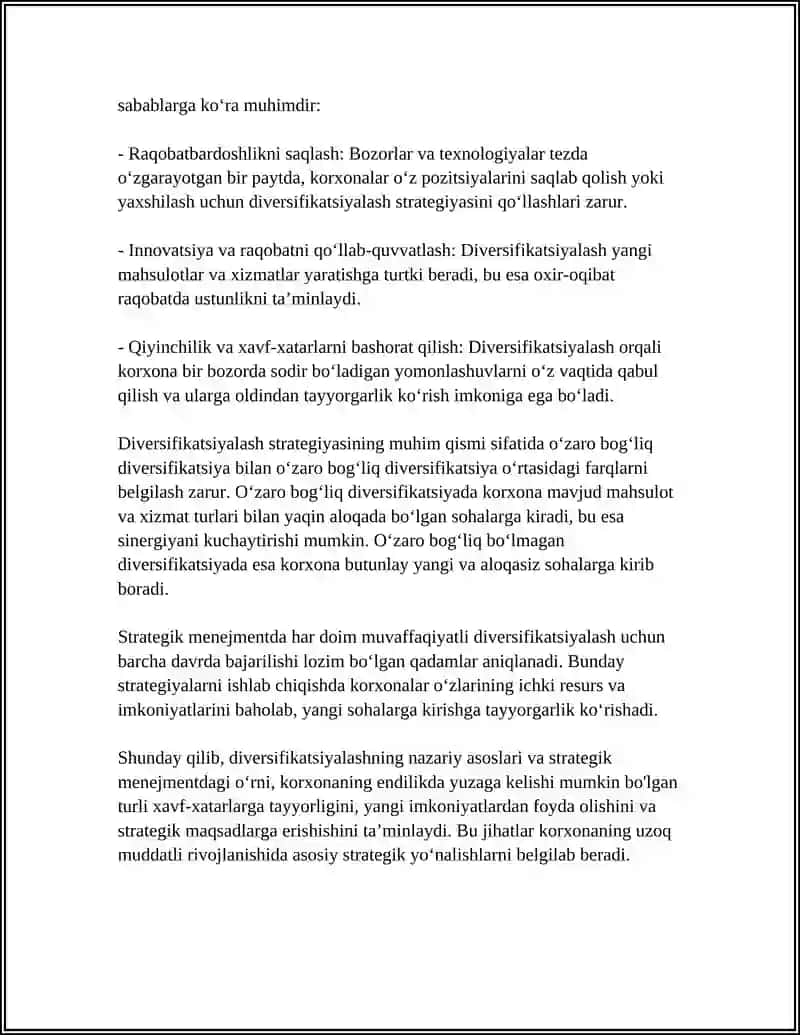 STRATEGIK MENEJMENTDA DIVERSIFIKATSIYALASH MOHIYATI VA ZARURATI 4