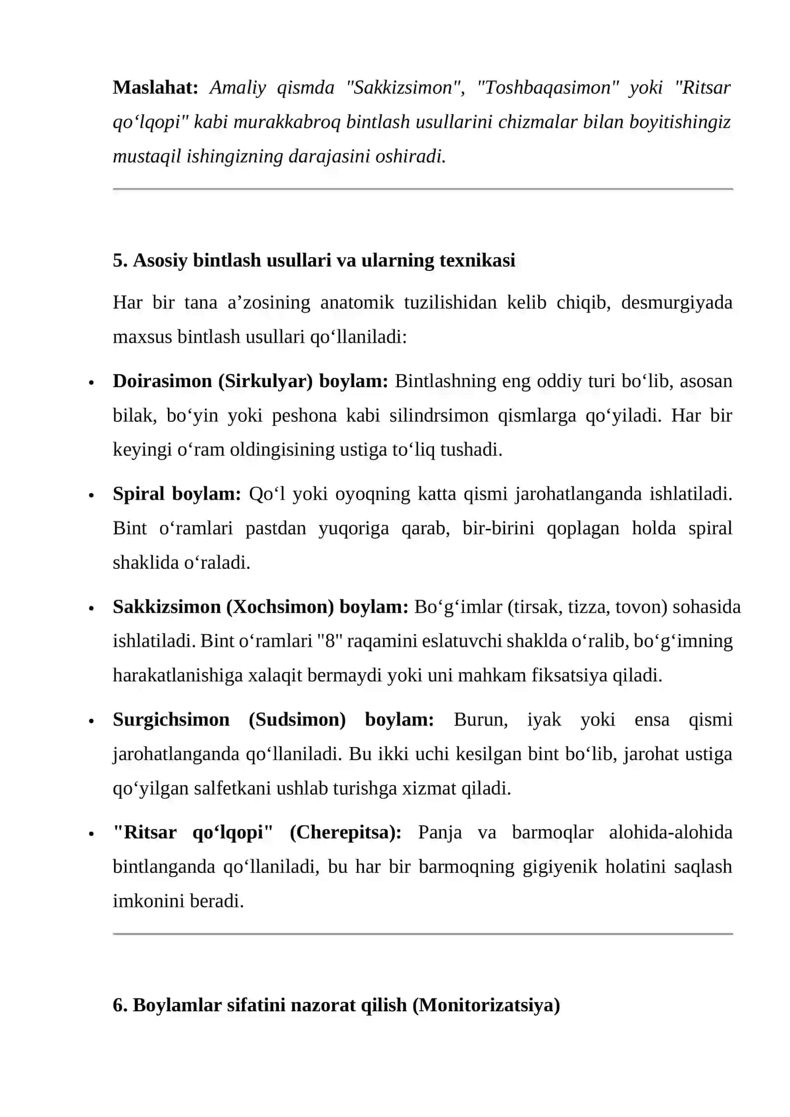 Desmurgiya turlari va boylamlar sifatini aniqlash 4