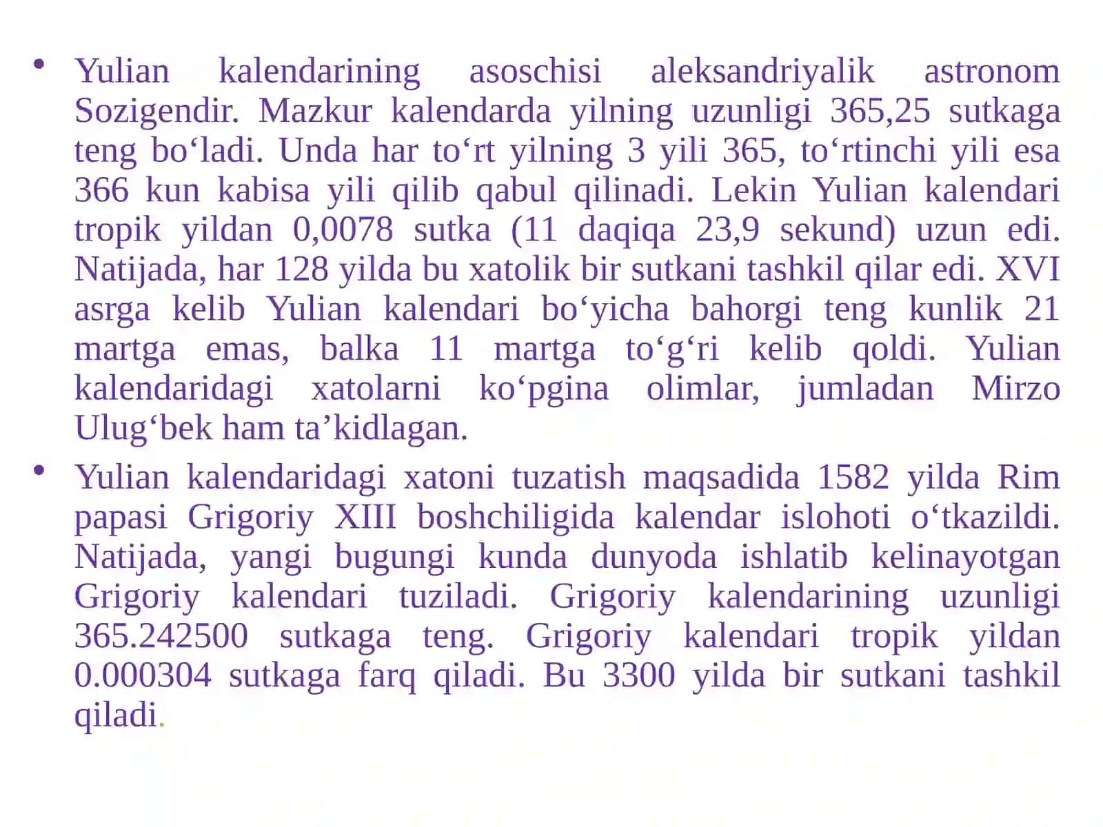 Kalendar vaqtlarning turlari 4