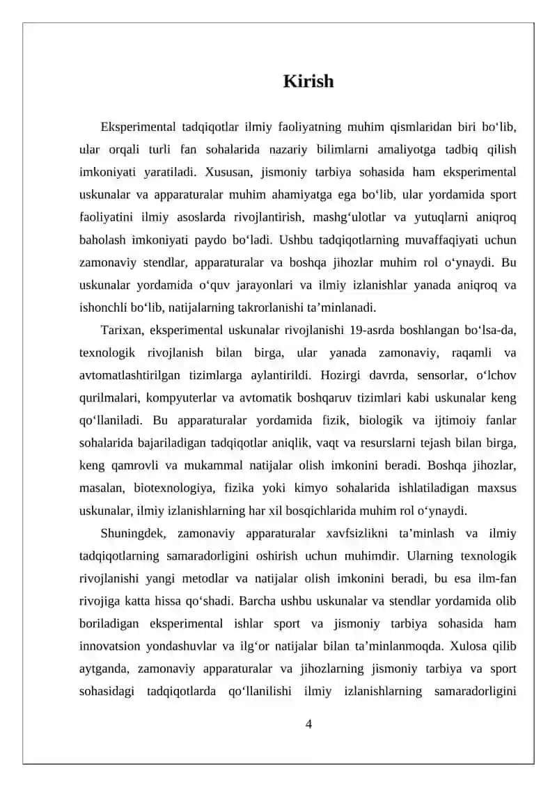 EKSPERIMENTAL TADQIQOTLARNI BAJARISHDA QO'LLANADIGAN STENDLAR, ZAMONAVIY APPARATURALAR VA BOSHQA JIHOZLARDAN FOYDALANISH 4