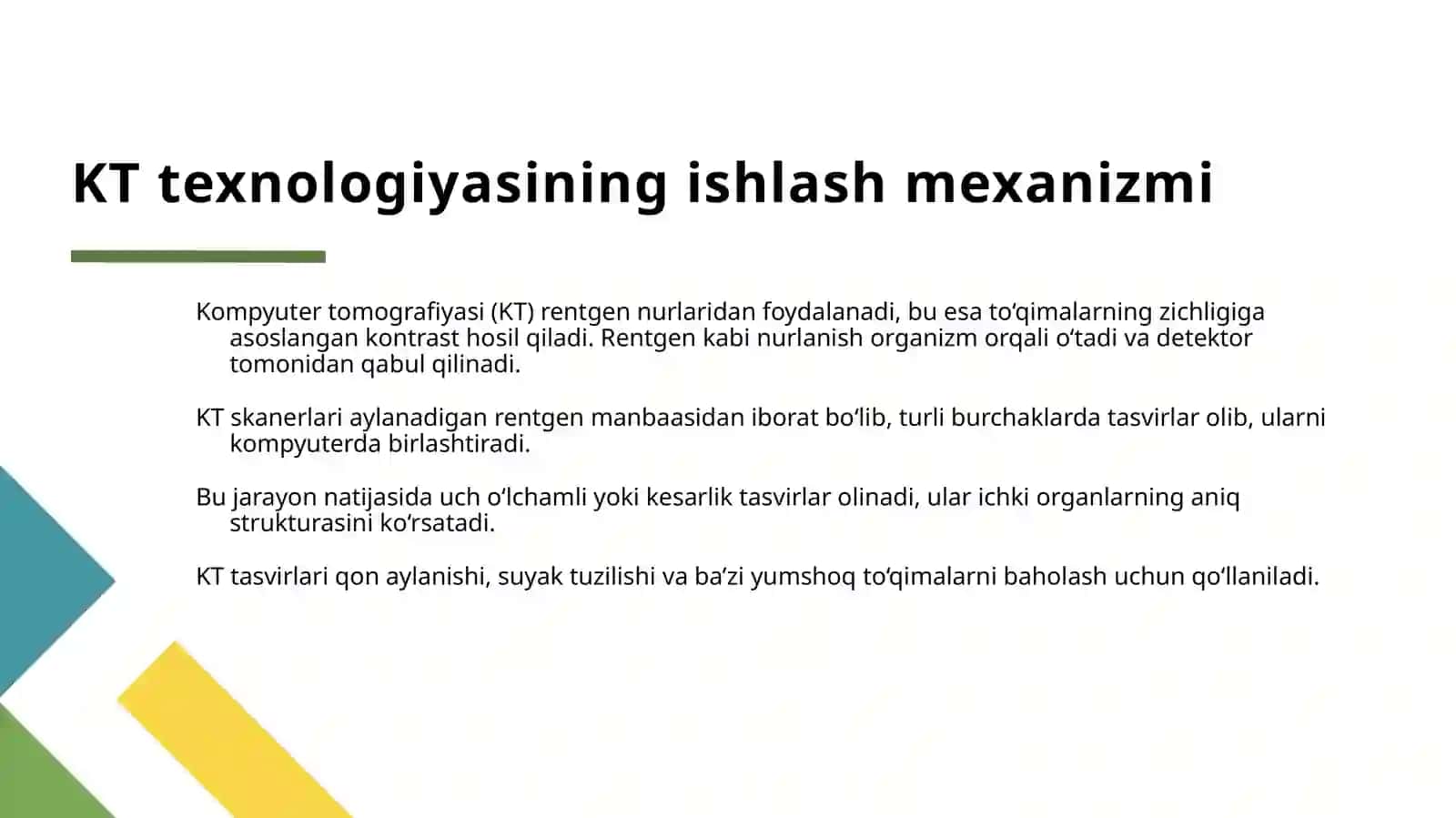 ZAMONAVIY TIBBIYOTDA TEKSHIRISH USULLARI MRT KT MSKT 4