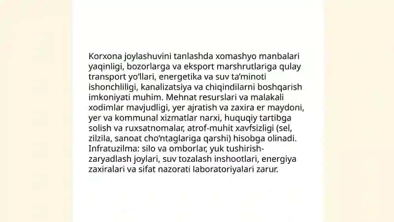 Un mahsulotlari ishlab chiqarish korxonalarini loyihalash 4