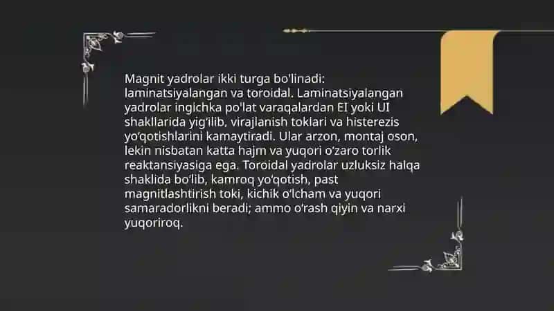 Uch fazali transformatorni tuzilishi, ishlash prinsipi, ularning sxemalari va parallel ishlash shartlari 4