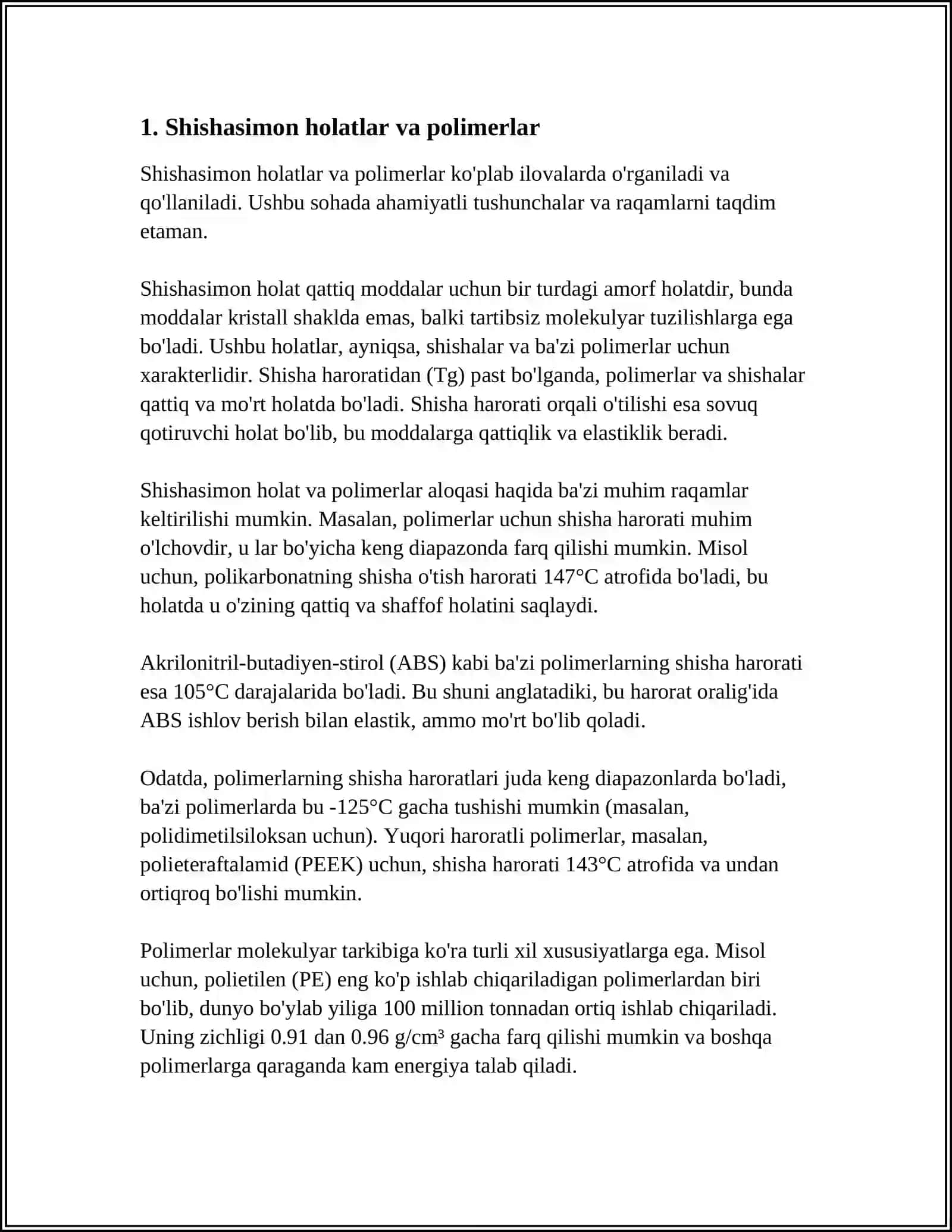 SHISHASIMON YUQORI ELASTIK VA QOVUSHQOQ - OQUVCHAN HOLATLARNING POLIMER MOLEKULYAR MASSASIGA BOG'LIQLIGI 4