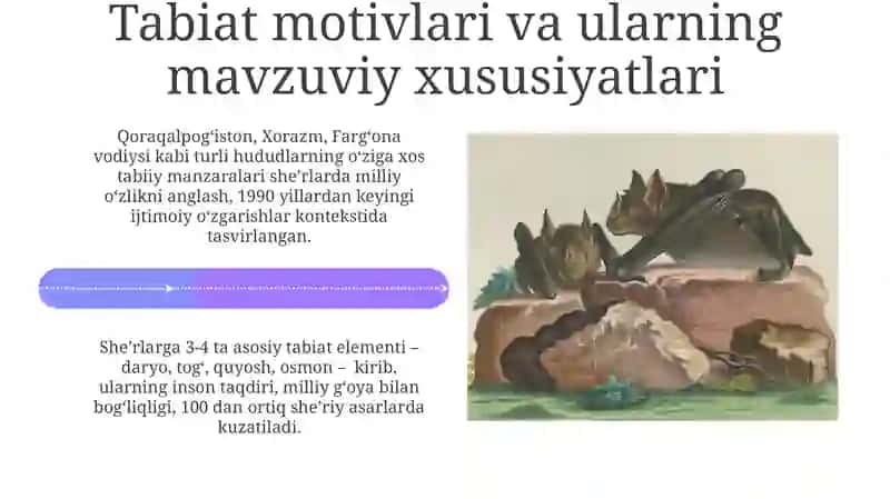 Mustakillik davri lirikasi - Tabiat va inson munosabatlari tasviri 4