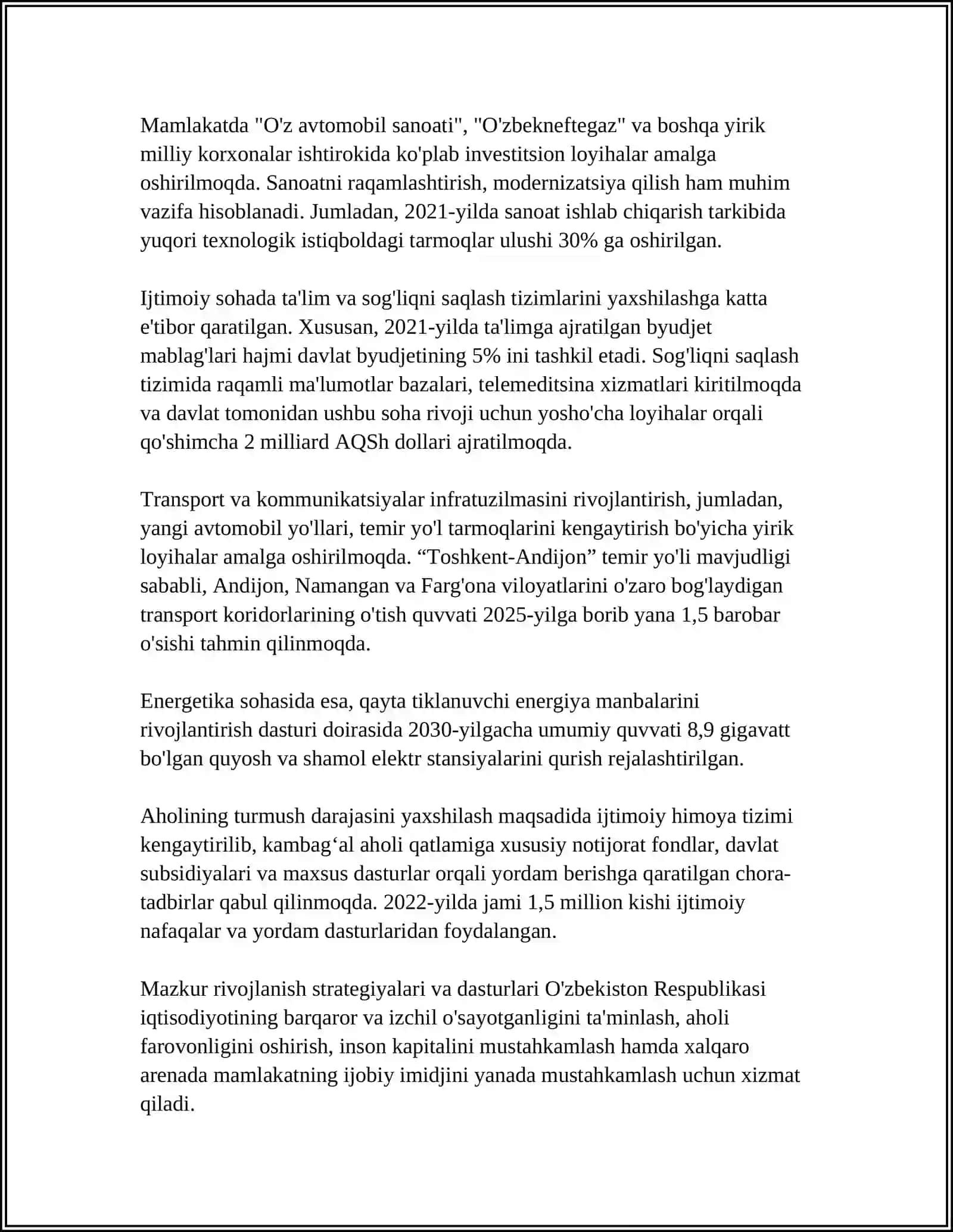 O'ZBEKISTON RESPUBLIKASI IQTISODIY SIYOSATI TAHLILI 4