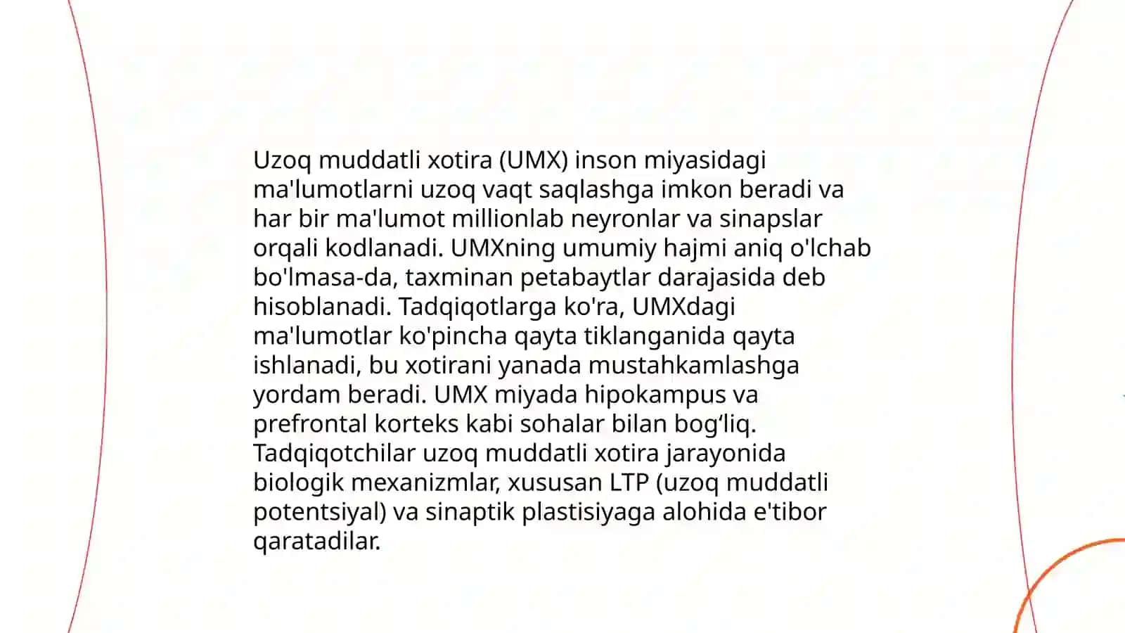 Qisqa va uzoq muddatli xotiraning fiziologik asoslari 4