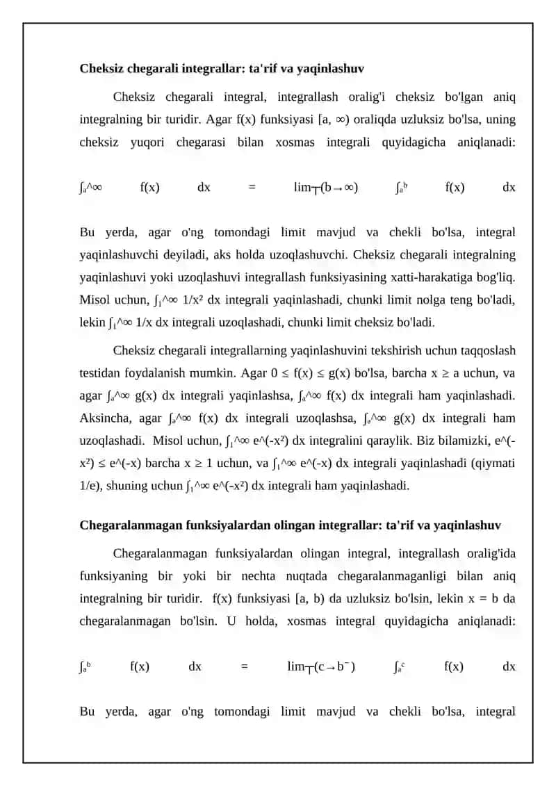 Xosmas integrallar: Asosiy tushunchalar va ta'riflar 4
