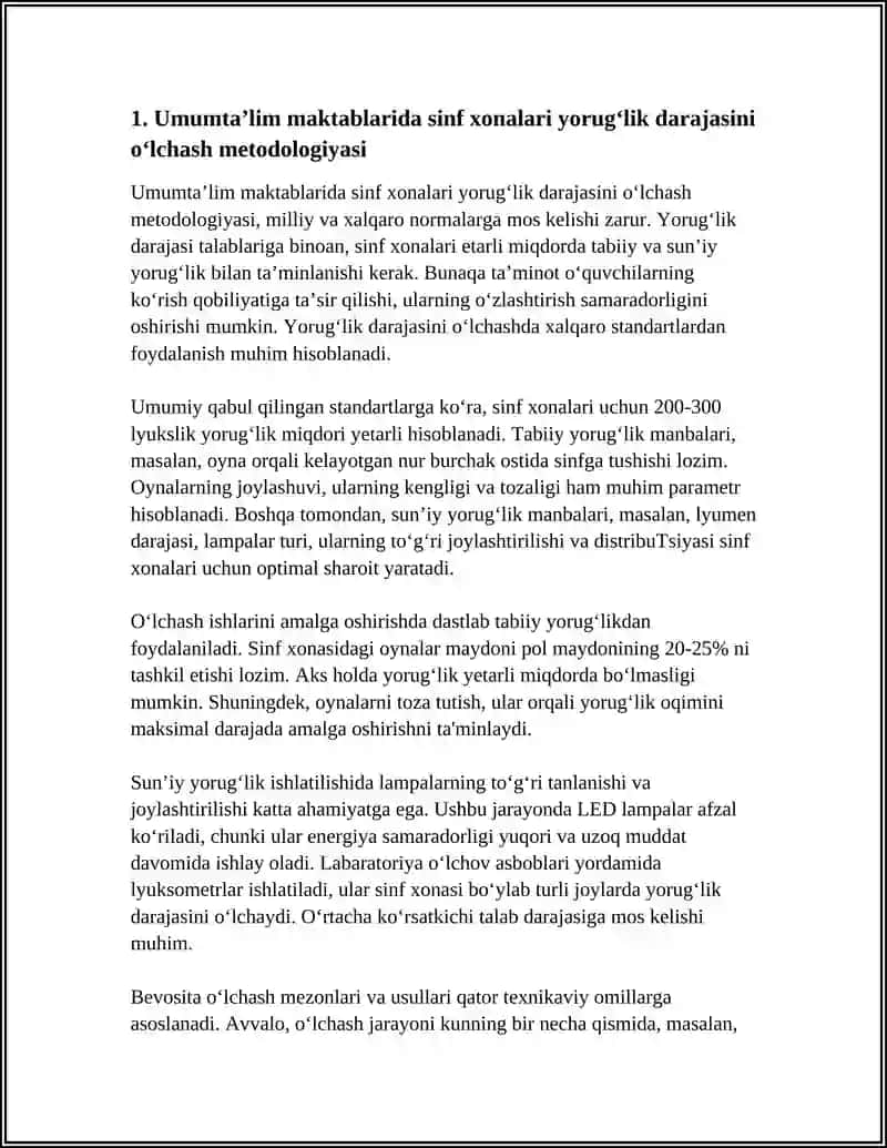 UMUMTAʼLIM MAKTABLARINI YORITILGANLIK TARTIBINI BAHOLASH 4