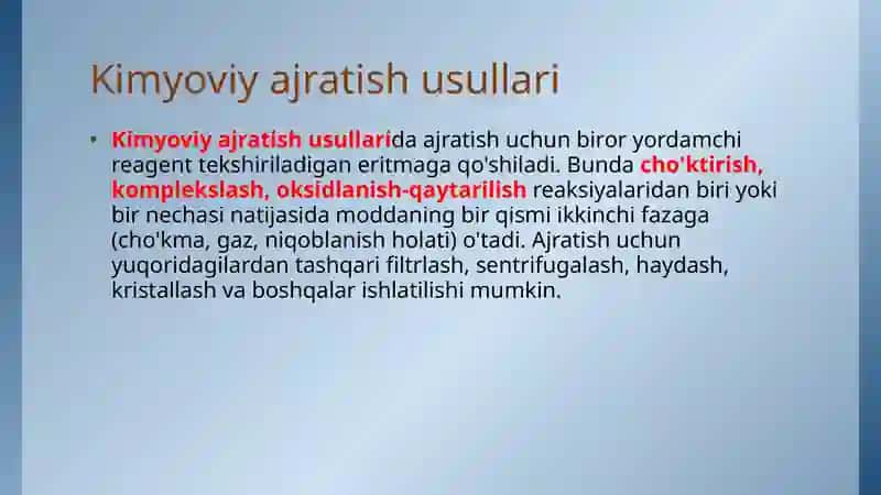 Ajratish va konsentrlash usullari. Ekstraksiya 4