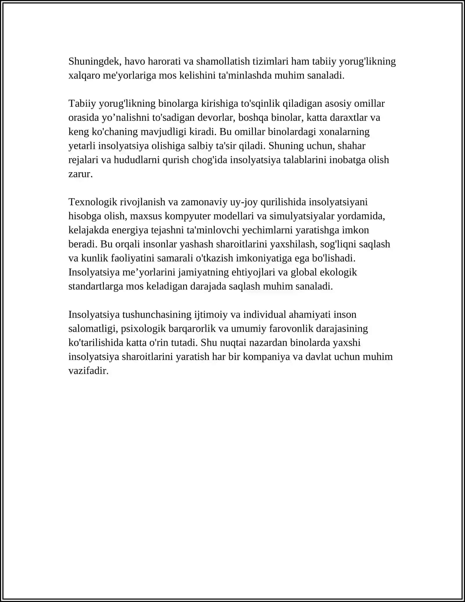 XONALARNING INSOLYATSIYASI HAQIDA TUWUNCHA,UNING AHAMIYATI.XONALARNING TABIIY YORUG’LIGINI BELGILOVCHI OMILLAR 4