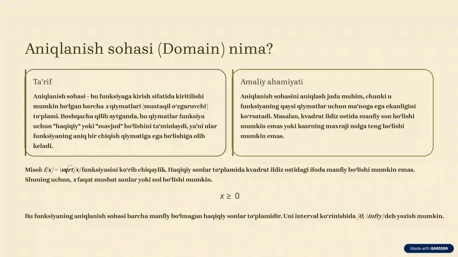 Funksiyaning aniqlanish sohasi va qiymatlar toʻplami 4