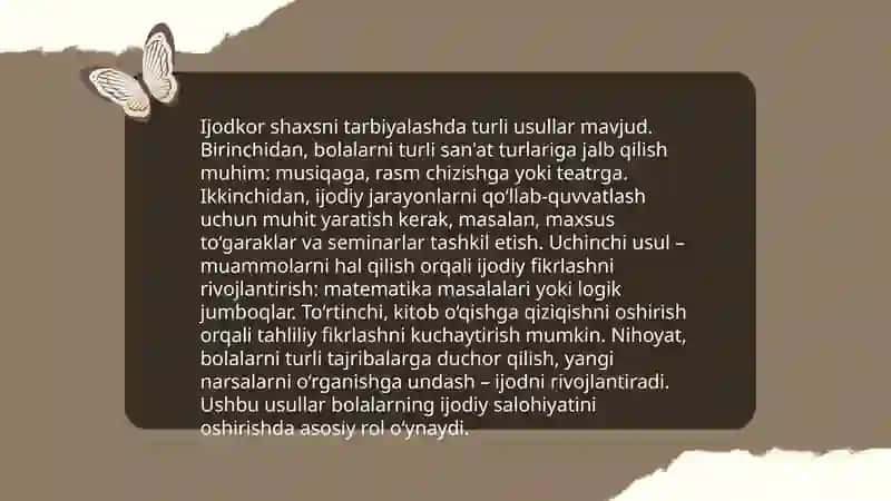 Estetik tarbiya-faol va ijodkor shaxsni tarbiyalash omili 4