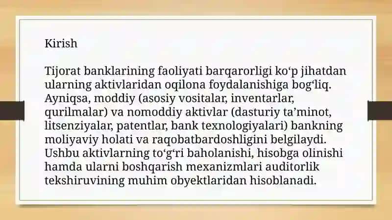 Moddiy va Nomoddiy Aktivlar Auditining Asosiy Dasturiy Ta'limi 4