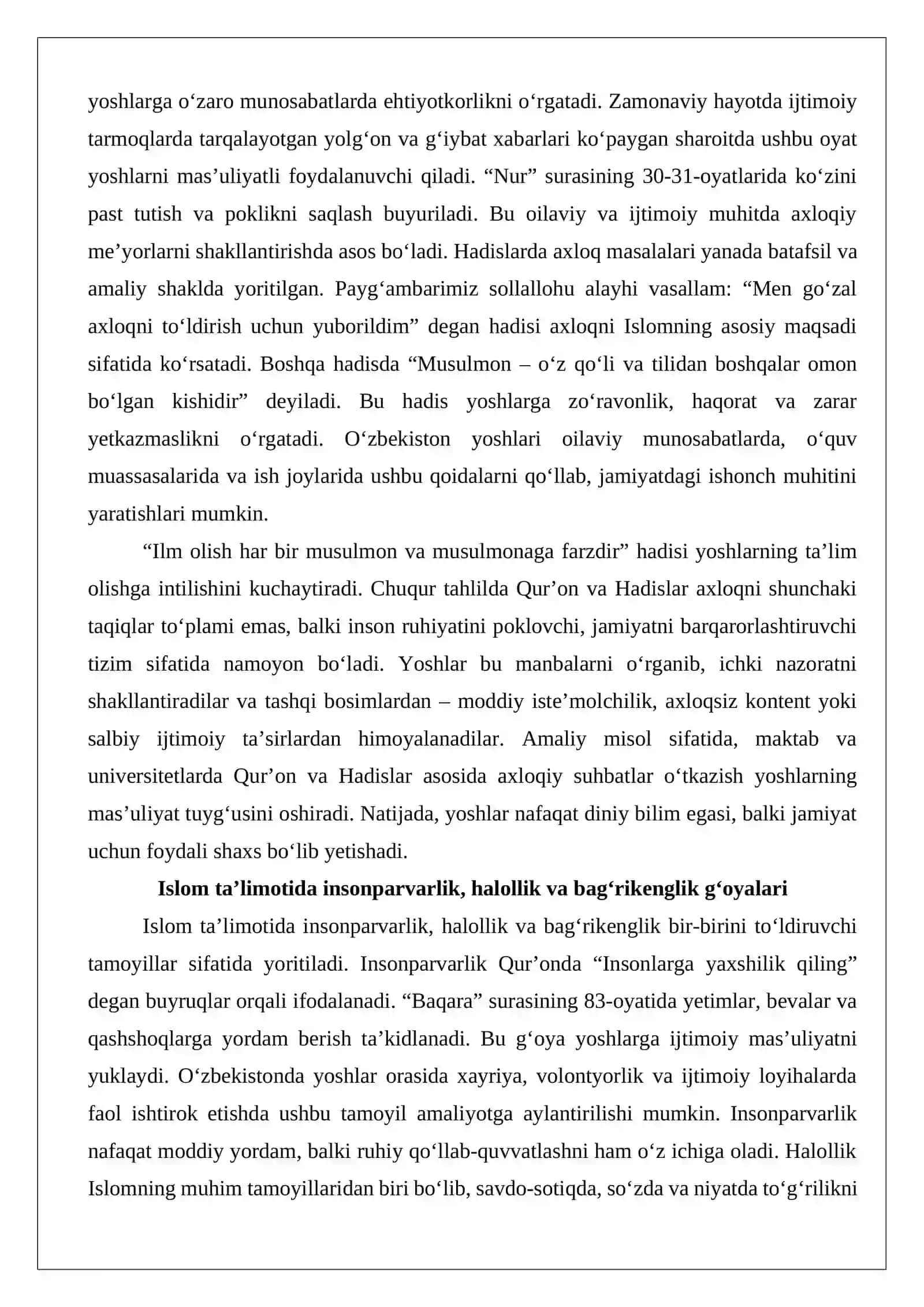 O‘zbekiston yoshlarining diniy manbalardagi axloqiy tarbiyaga oid g‘oyalarni o‘rganish 4