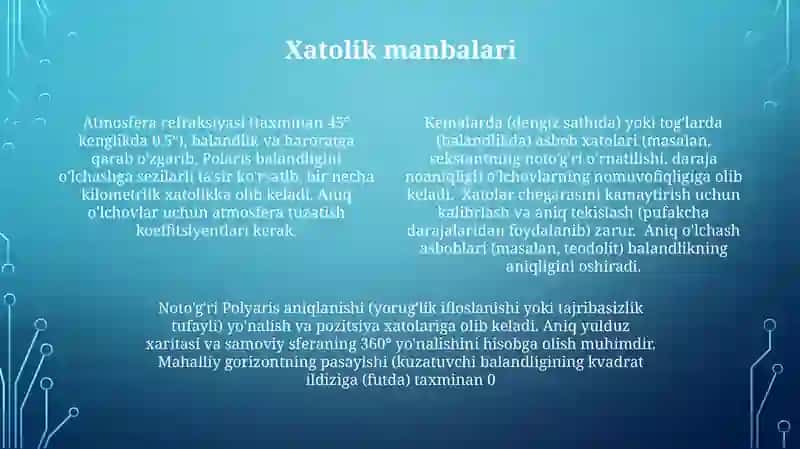 Geografik qutb yulduzi va uning balandligi 4