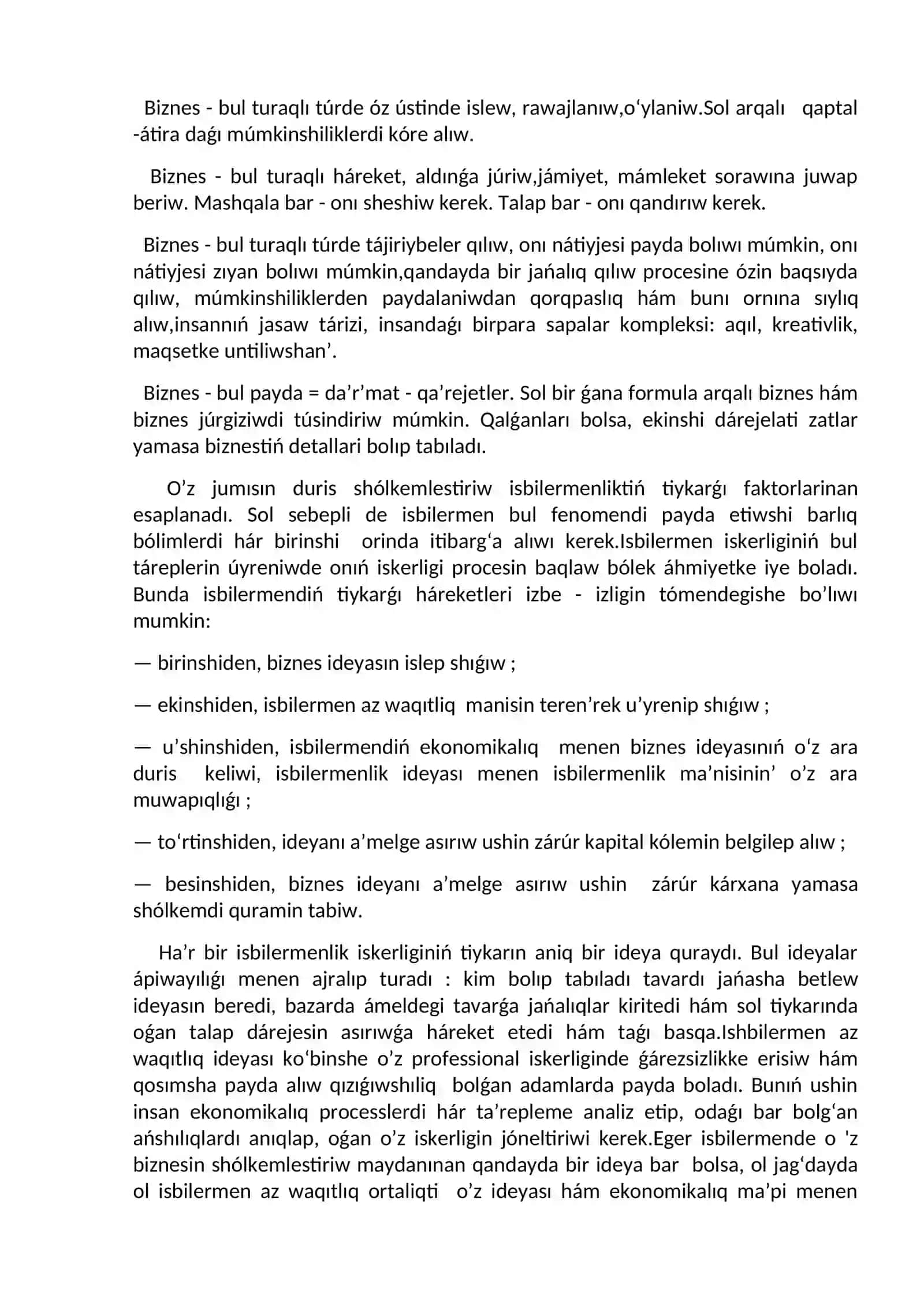 Biznesti shoʻlkemlestiriwge har qiyli koʻz qaraslar 4