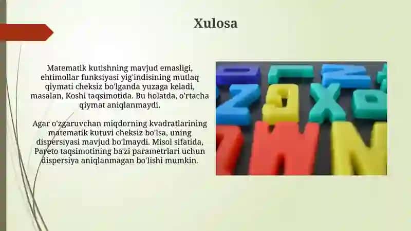 Matematik kutilma mavjud bo'lmagan tasodifiy o'zgaruvchilar 4