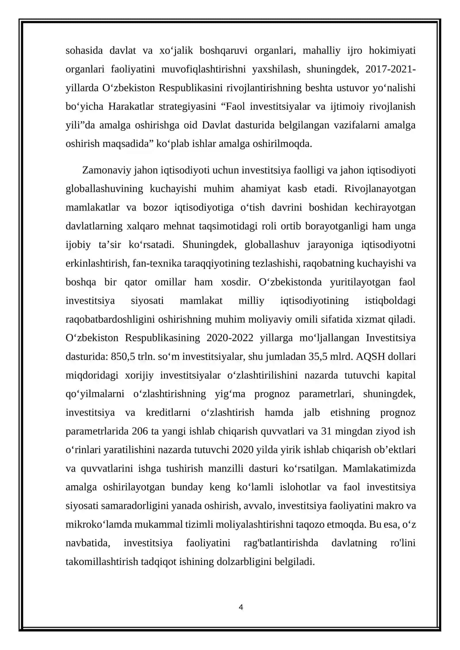 O’ZBEKISTON RESPUBLIKASI INVESTITSIYA SIYOSATI MAKROIQTISODIY TAHLIL 4