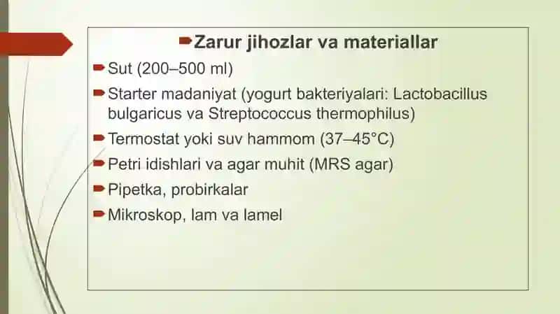 Sut mahsulotlarida probiotik mikroorganizmlar faolligini aniqlash 4