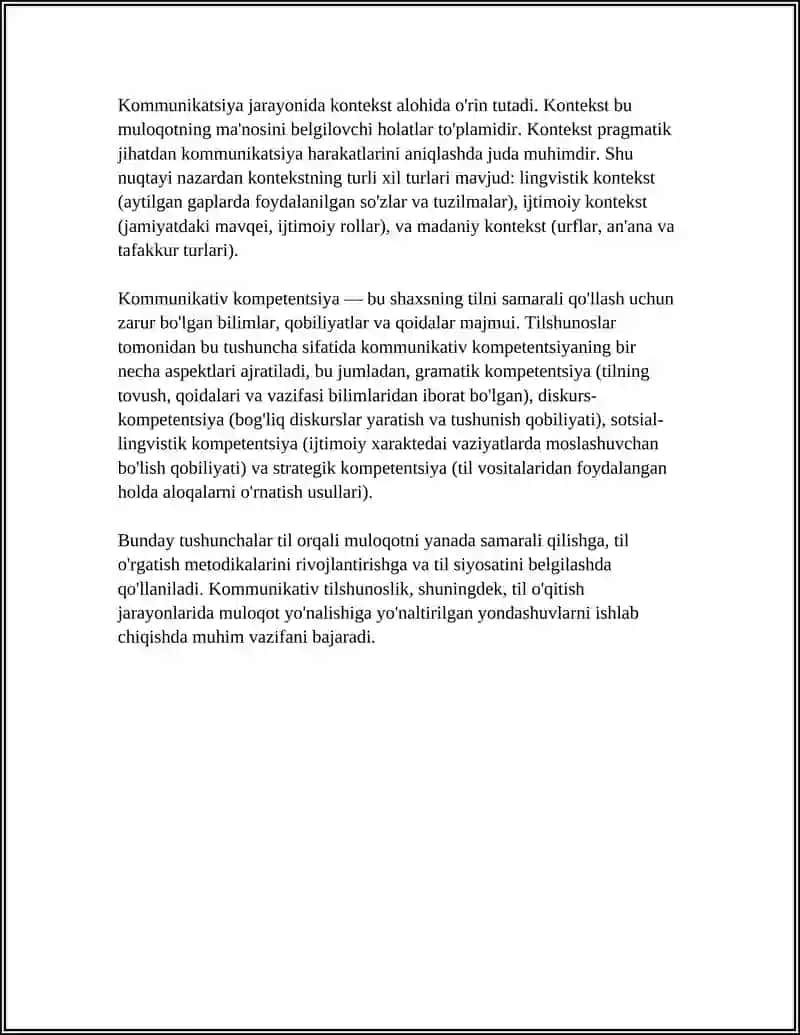 MUSTAQIL ISH: KOMMUNIKATIV TILSHUNOSLIK 4
