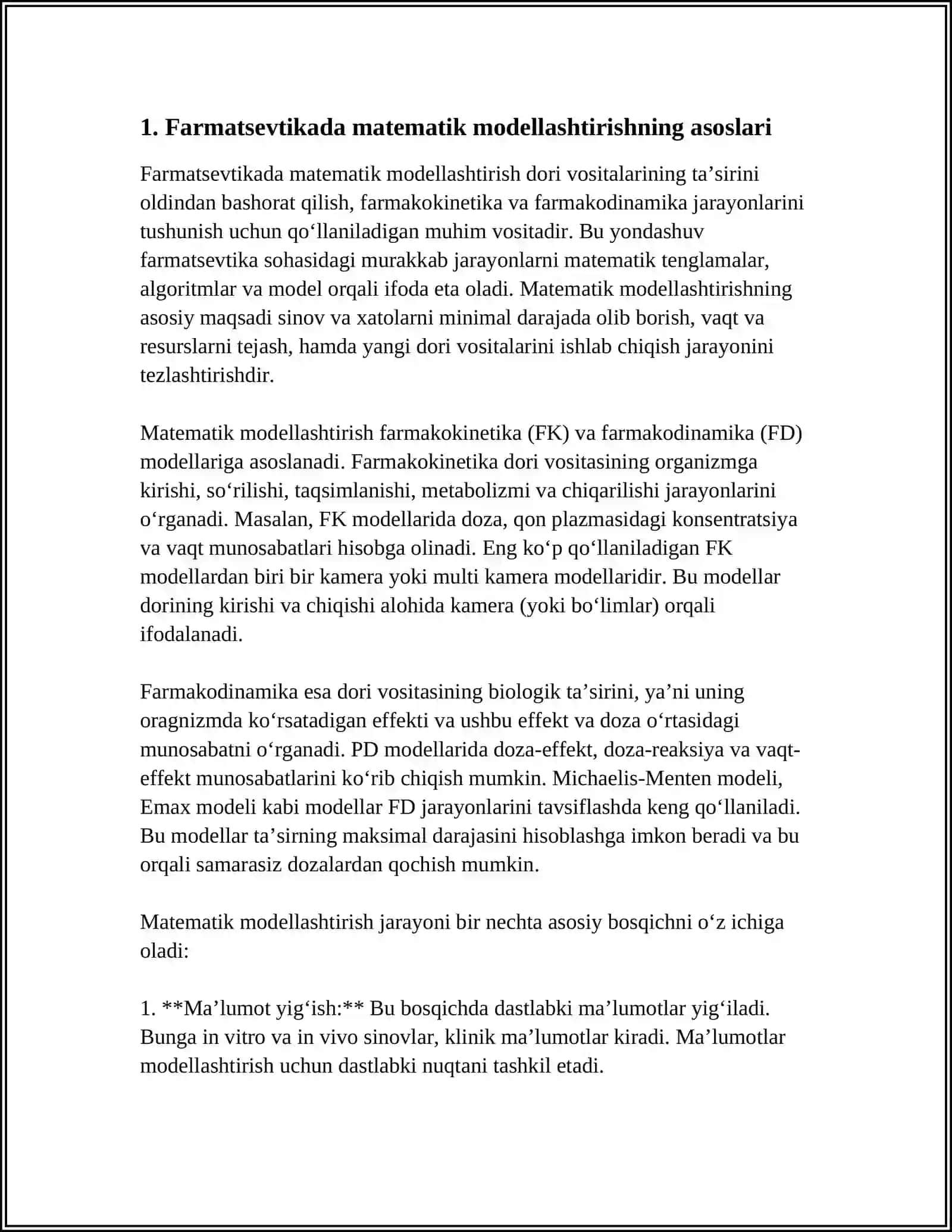 FARMATSEFTIKADA MATEMATIK MODELLASHTIRISH USLUBLARINI O'RGANISH 4