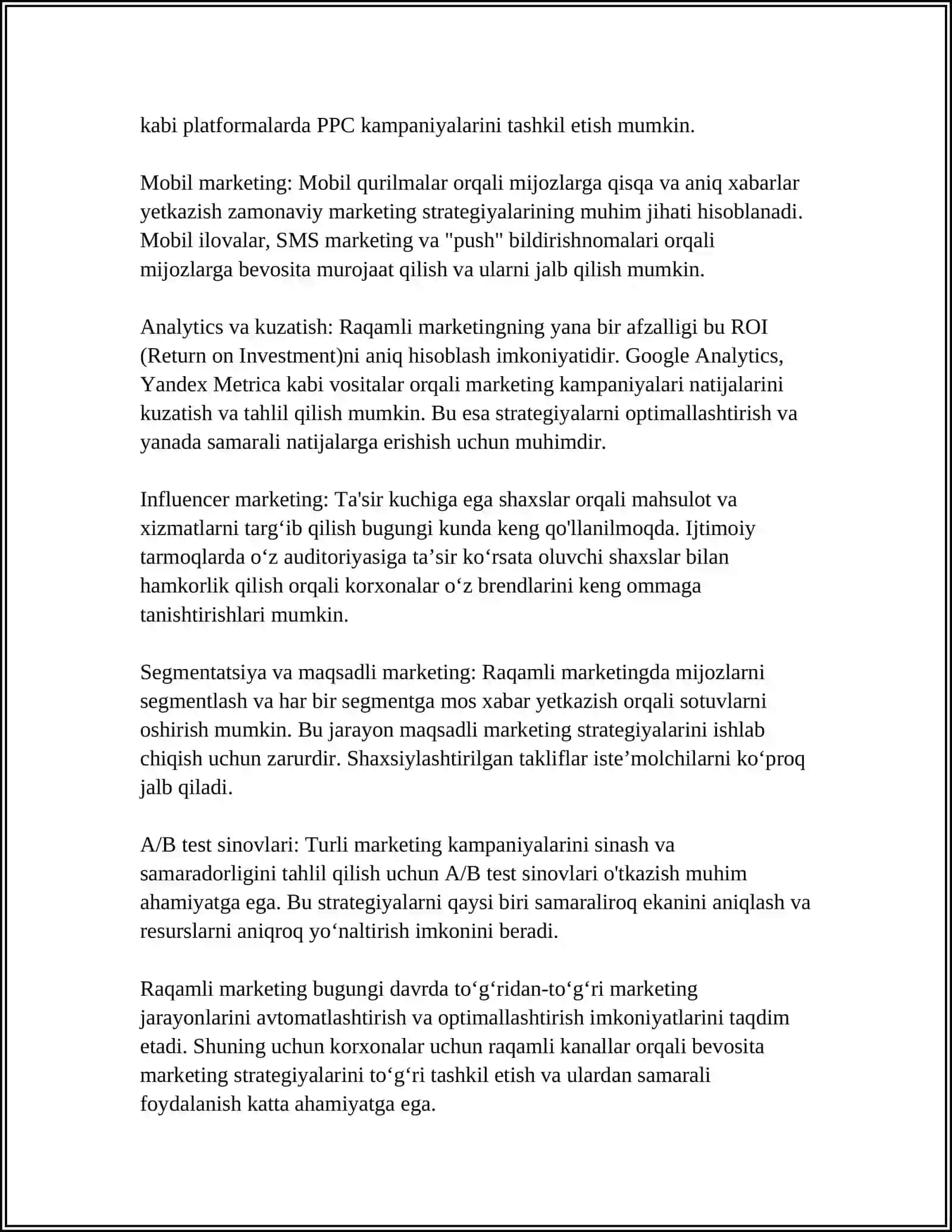 RAQAMLI TEXNOLOGIYALAR DAVRIDA BEVOSITA MARKETING 4