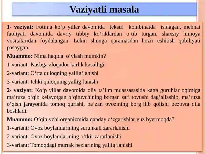Ishlab  chiqarish  jarayonlari sanitariyasi va gigienasi. Kasb kasalliklari 4