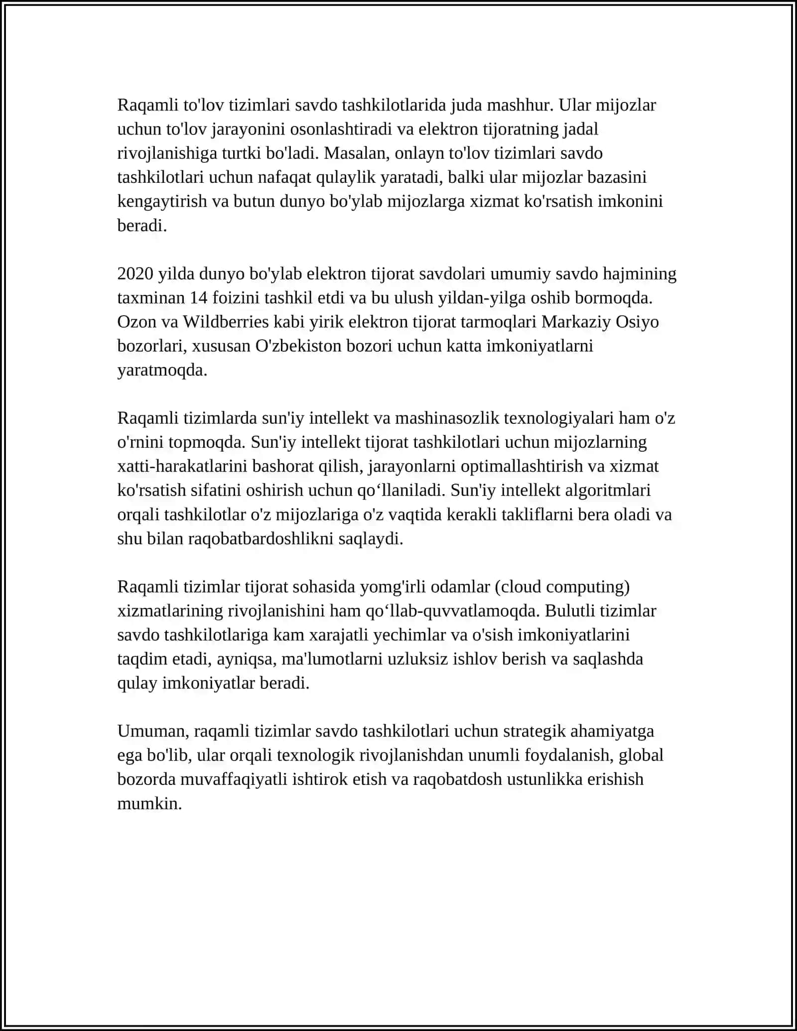 SAVDO TASHKILOTLARIDA MOLIYAVIY NATIJALAR VA SOLIQ TO'LOVLARINI RAQAMLI TIZIMLAR ORQALI BOSHQARISH 4