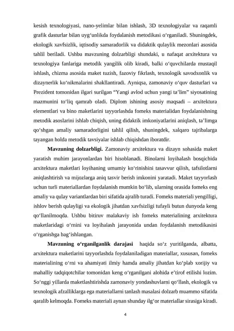 ARXITEKTURA ELEMENTLARI VA BINO MAKETINI LOYIHALASHDA FOMEKS MATERIALLARIDAN FOYDALANISH METODIKASI 4