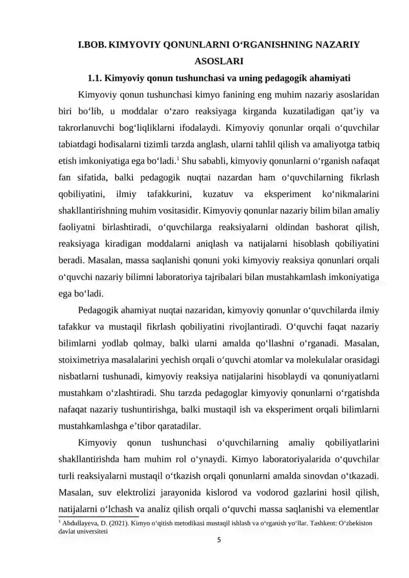 Kimyoviy qonunlarni mustaqil ishlash orqali o‘rganish metodikasi 4