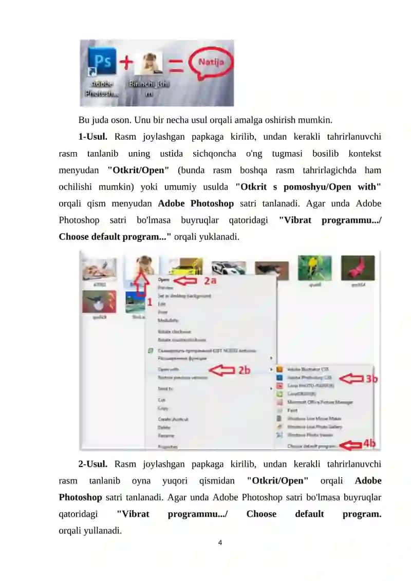 ADOBE PHOTOSHOP RASMNI QAYTA ISHLASH TEXNIKASI. TASVIRLARNI TUZATISH VA QAYTARISH TURLARI 4