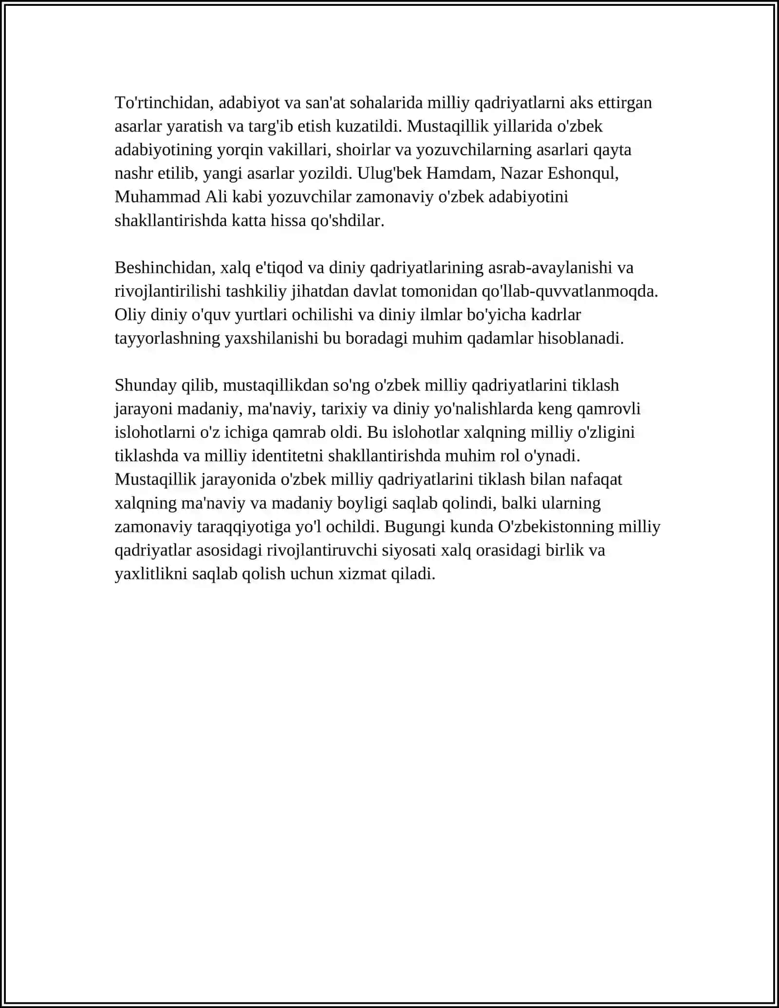 MUSTAQILLIK YILLARIDA O'ZBEKISTON RESPUBLIKASIDA MILLIY QADRIYATLARNI TIKLASH BORASIDA AMALGA OSHIRILAYOTGAN ISHLAR 4