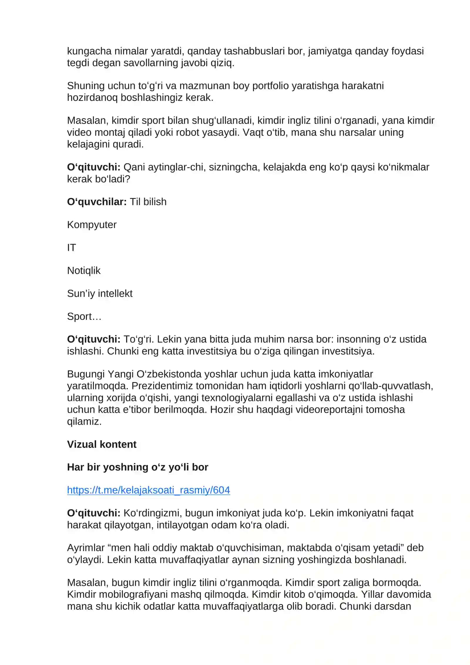 “Kelajak soati” darsining 5-8-sinflar uchun mashg‘ulot ssenariysi 4