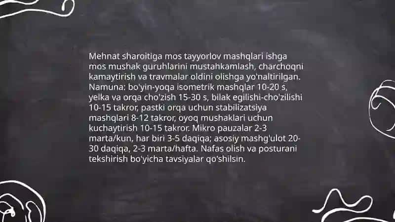 Mehnat faoliyatining asosiy davrida jismoniy tarbiya 4