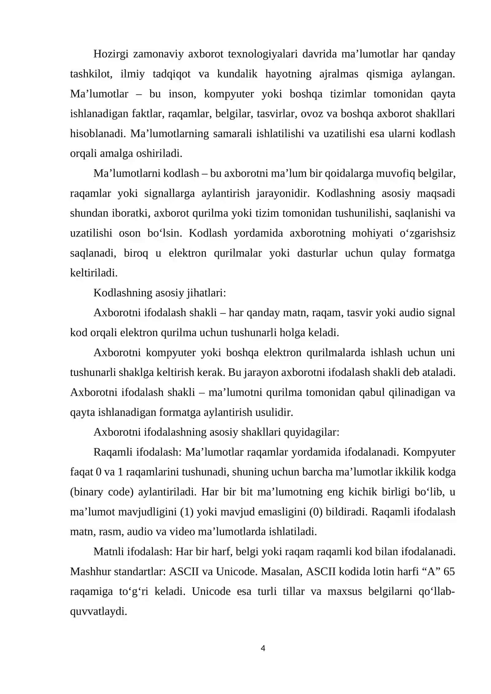 MA’LUMOTLARNI KODLASH VA SON TIZIMLARI (IKKILIK, SAKKIZLIK, O‘NLIK, O‘N OLTILIK) 4