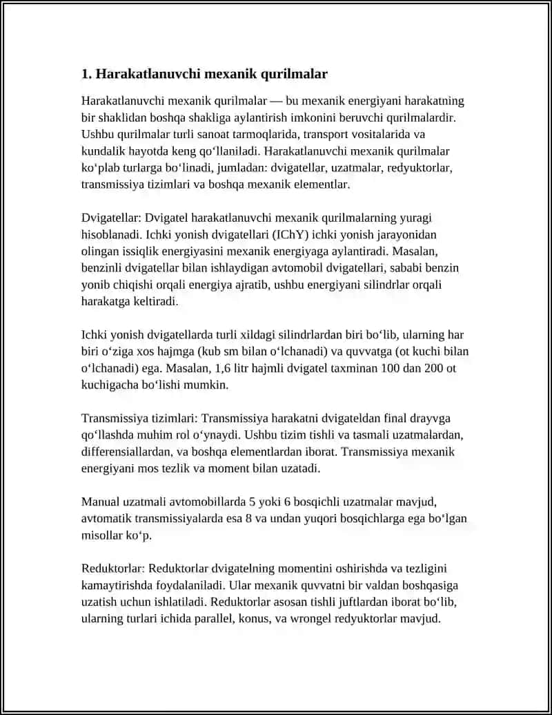 HARAKATLANUVCHI QURILMALAR YASASH.MEXANIKA.MEXANIK BOSHQARUVLI QURILMALAR 4