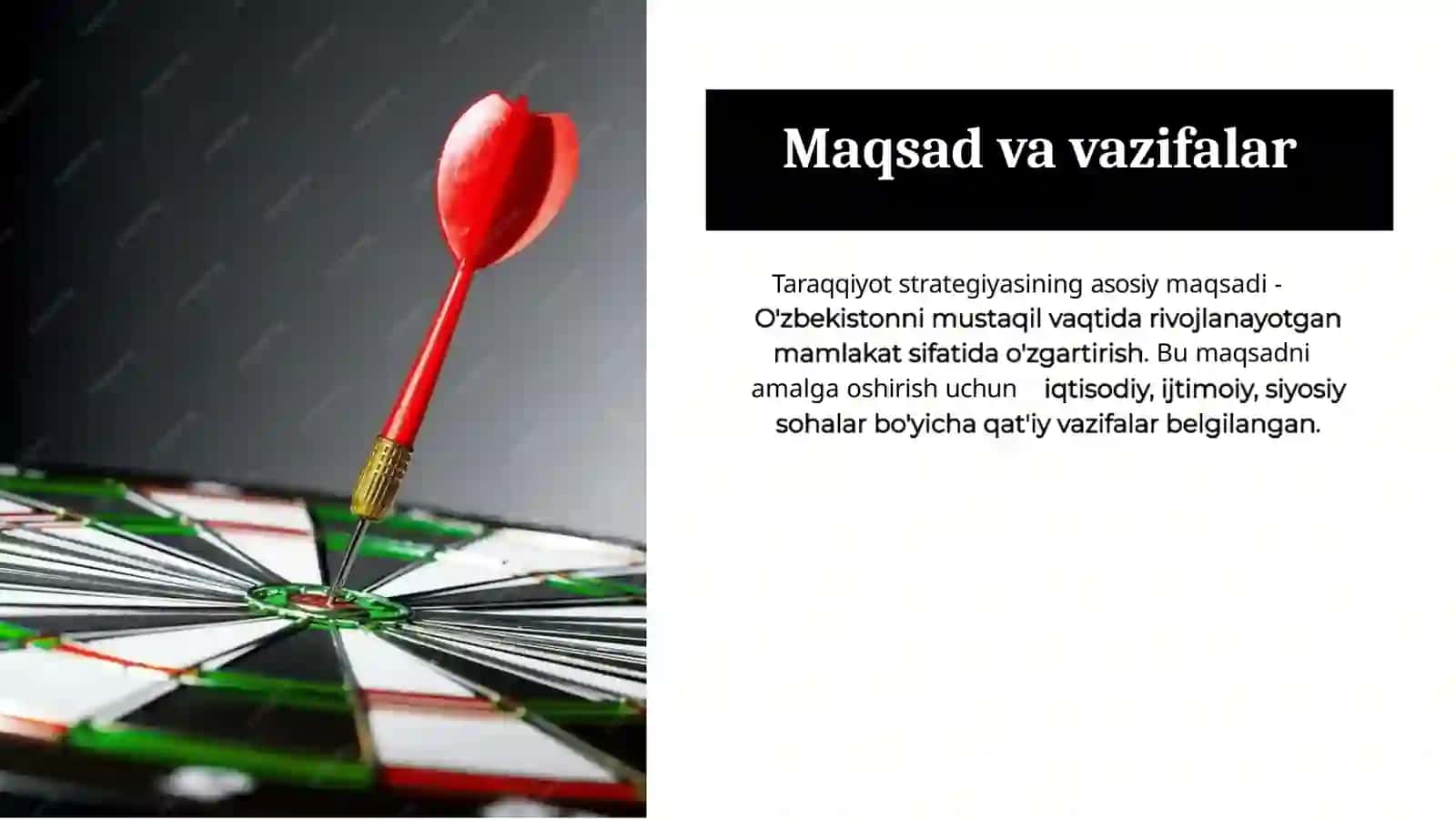 O'zbek tilida 'Taraqqiyot strategiyasining mazmun mohiyati. Maqsad va vazifalari' bo'yicha prezentatsiya 4