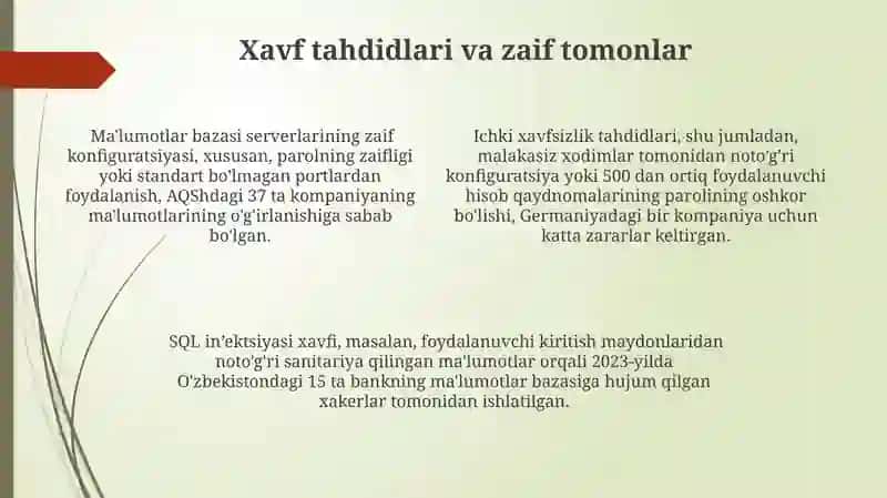 Ma'lumotlar bazasini xavfsizlik va himoyalash 4