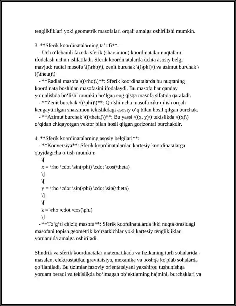 SLINDRIK VA SFERIK KOORDINATALAR 4