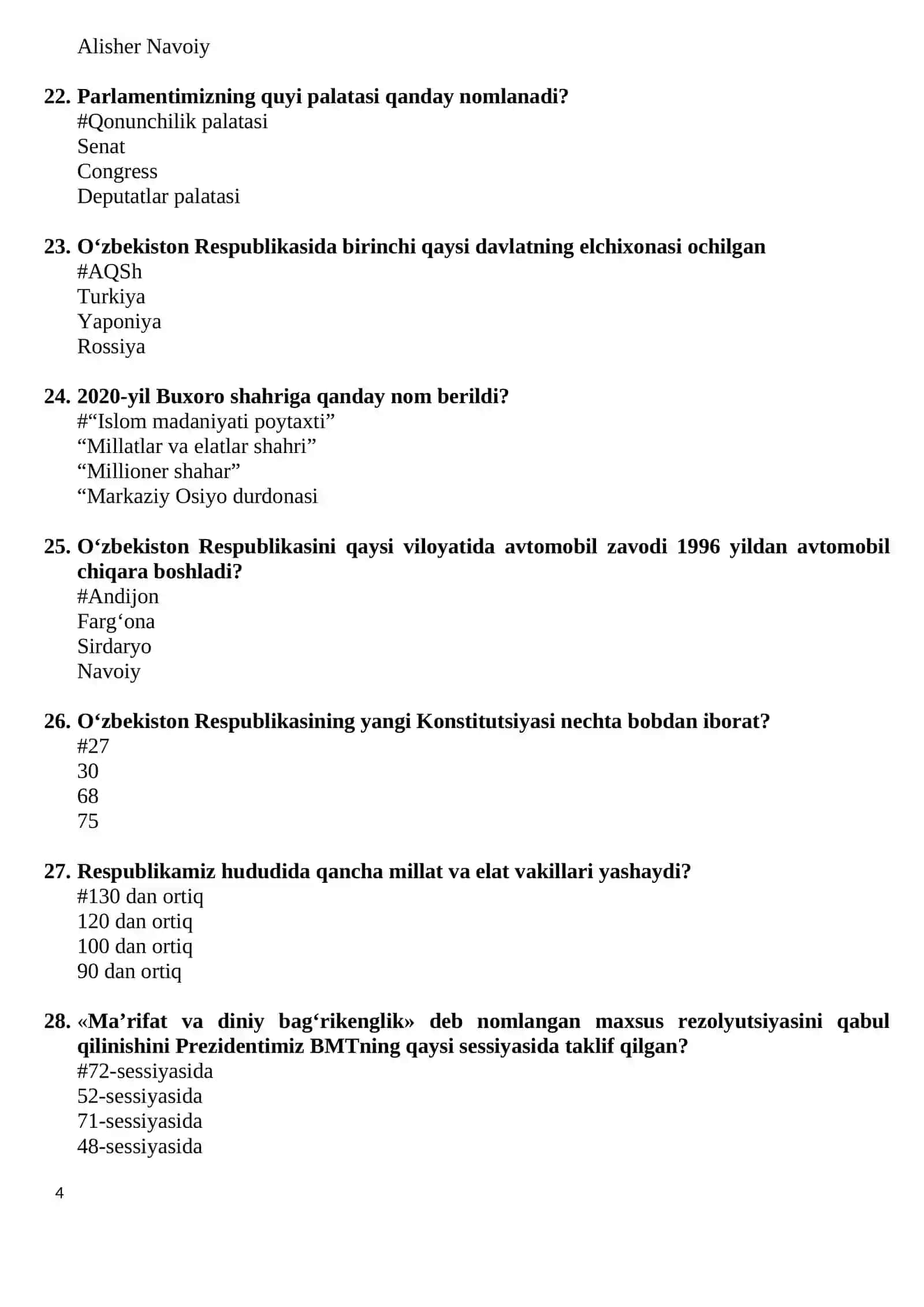 O‘zbekistоndа qаchоn Prezidentlik lаvоzimi jоriy qilindi? 4