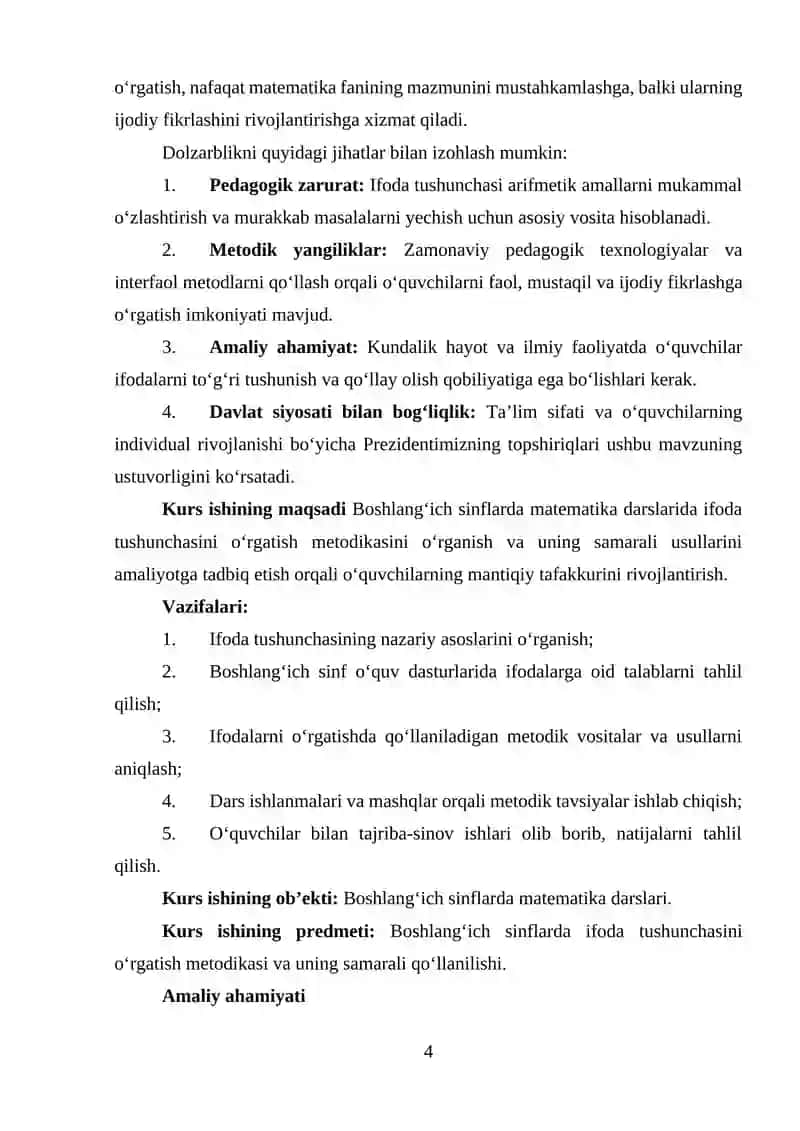 BOSHLANG‘ICH SINFLARDA MATEMATIKA O‘QITISHDA IFODA TUSHUNCHASINI O‘RGATISH METODIKASI 4