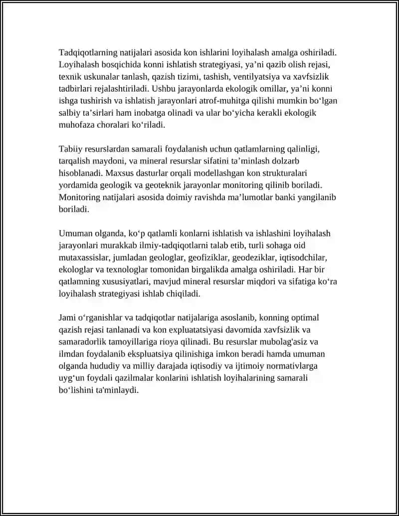 Koʻp qatlamli konlarni ishlash va ishlatishini loyihalashtirish 4