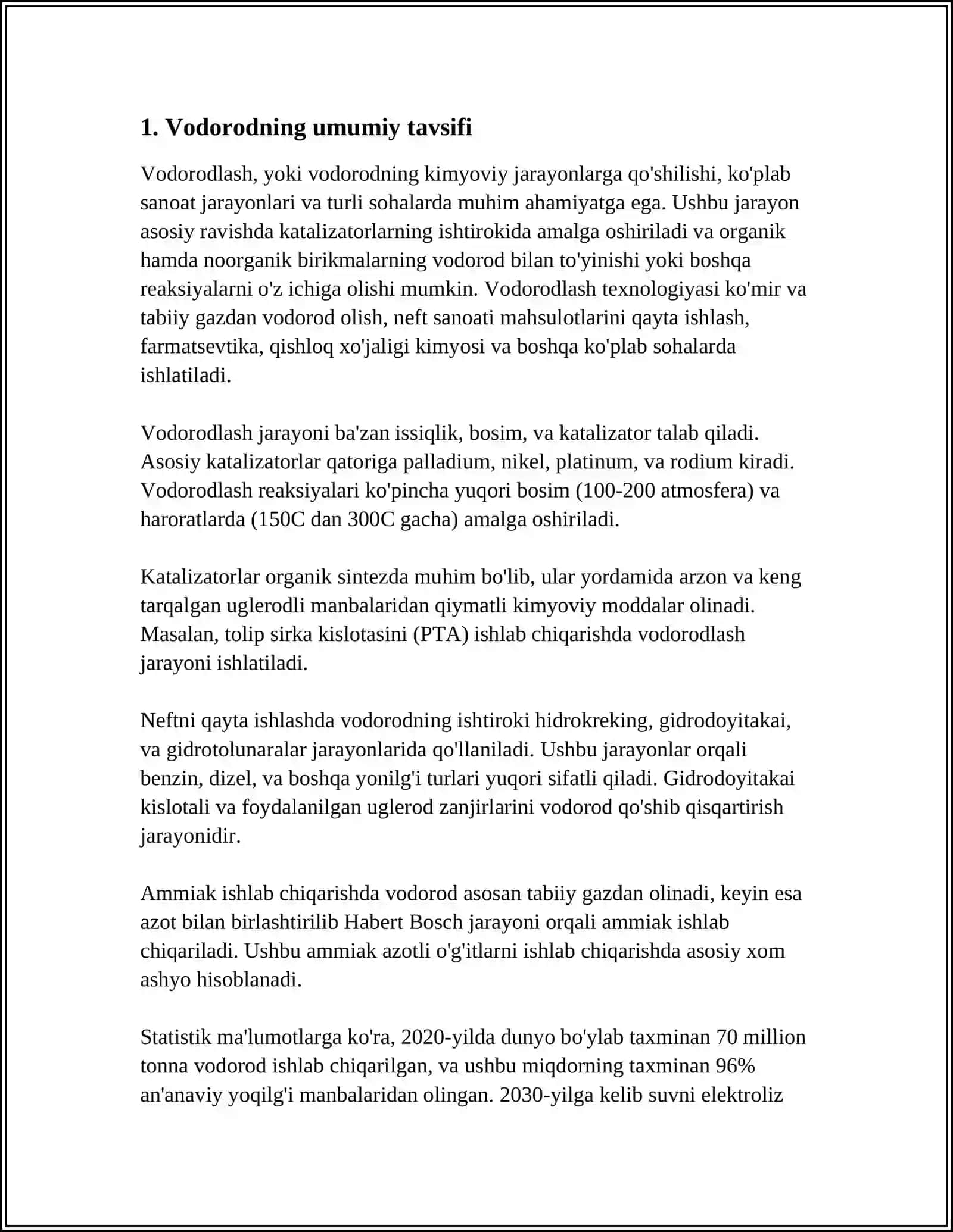 Vodorodning OLINISHI, FIZIK VA KIMYOVIY XOSSALARINI ANALIZ QILISH 4