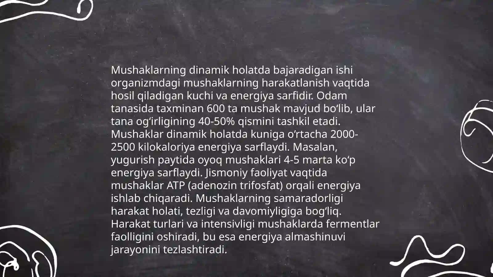 Muskullarning statik va dinamik xolatlarda bajaradigan ish turlari 4
