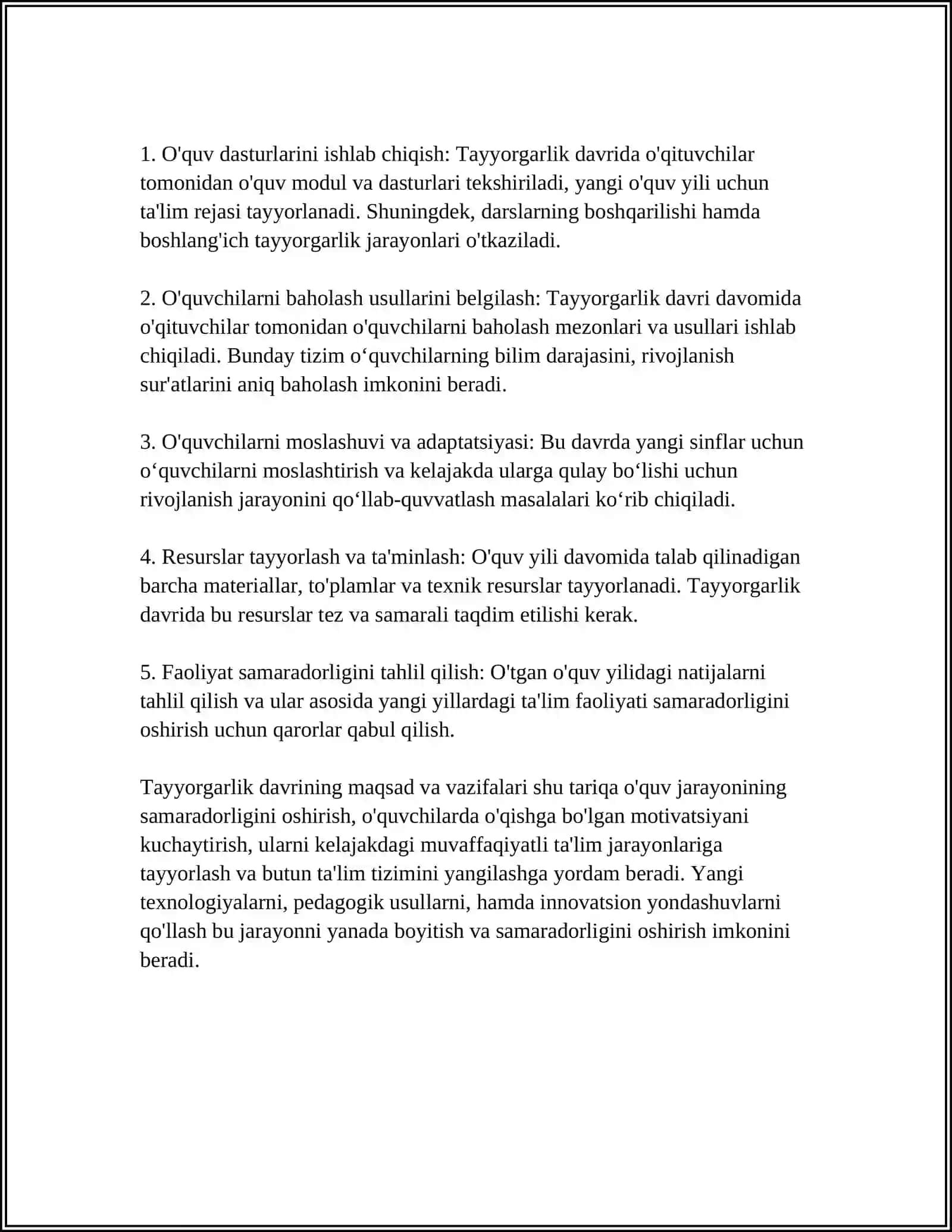 SAVOD O'RGATISHDA TAYYORLOV DAVRI, BU BOSQICHDAGI O'QISH VA YOZUV DARSLARINING MAVZULARI HAMDA ISH TURLARI 4