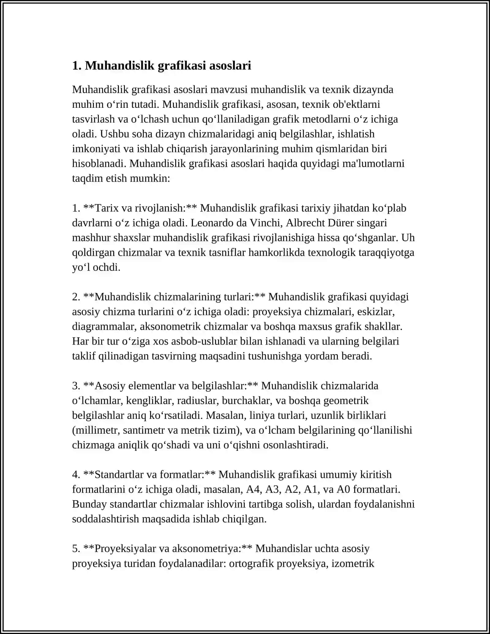 MUHANDISLIK VA KOMPYUTER GRAFIKASIDA KO'RINISHLARDA "A" VA "E" SISTEMALARI 4