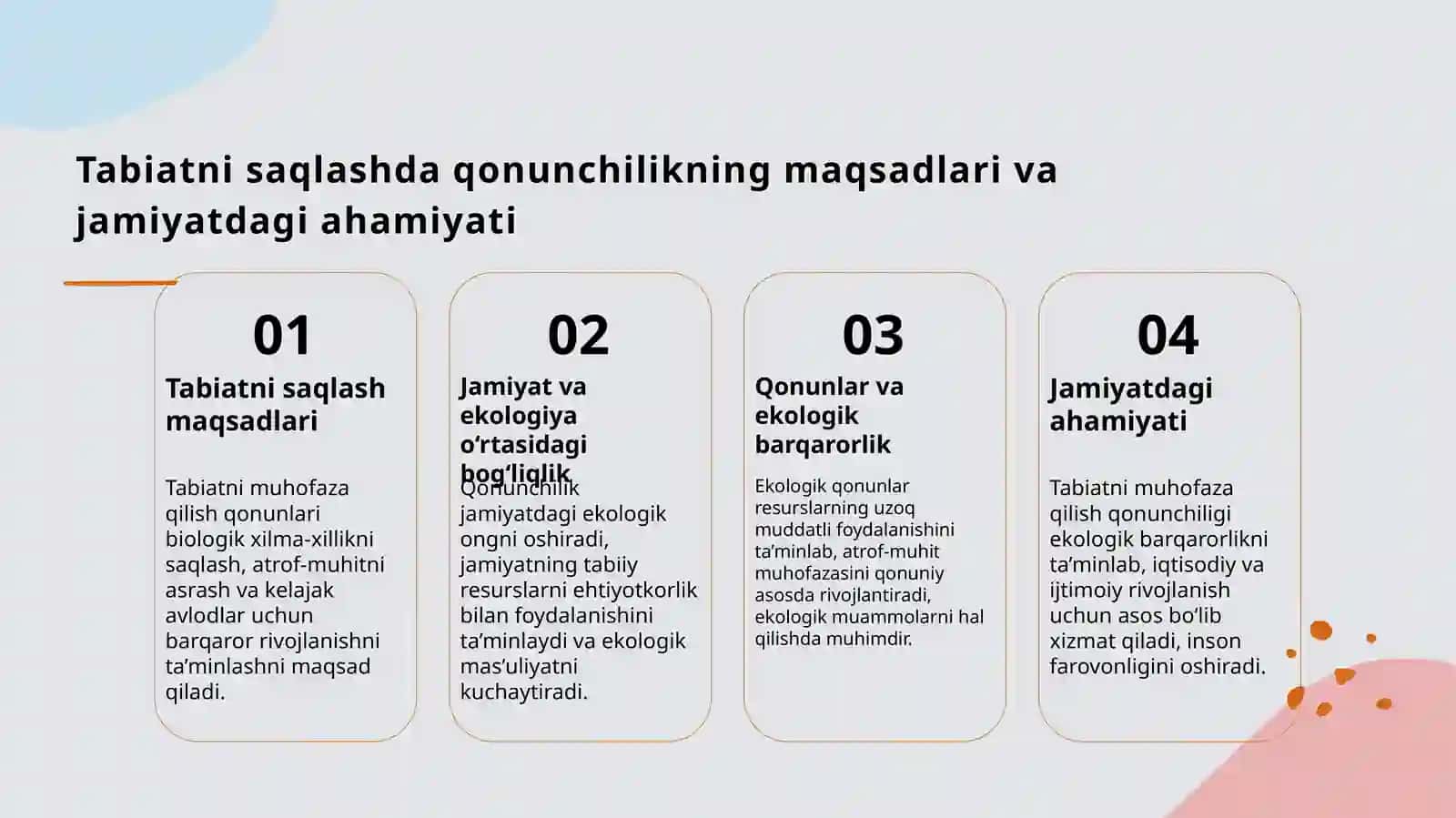 Tabiatni asrash qonunchilikning asoslari va obyektlari 4